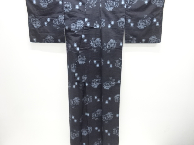  水車小屋模様織り出し手織り紬着物